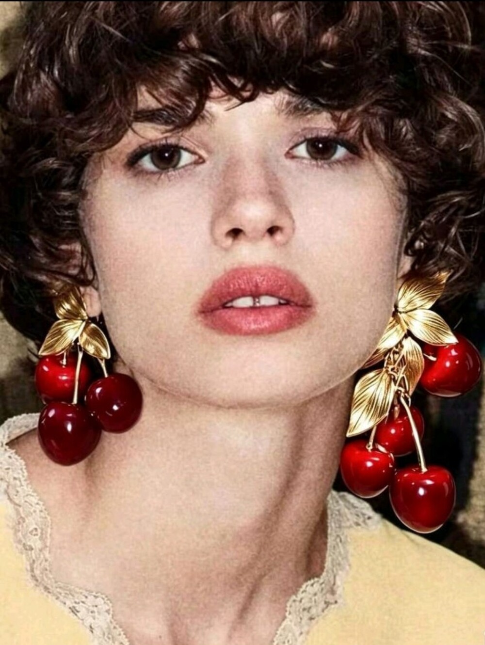 NEW! ZARA Gold Leaf & Cherry Drop Earrings - Red Women Jewelry